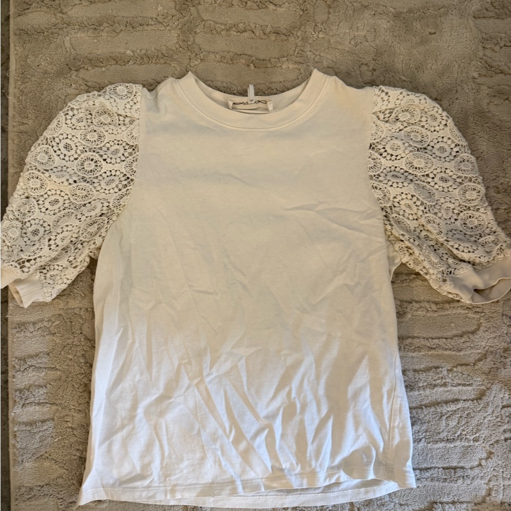 Frame Denim Cream Lace Sleeve Blouse